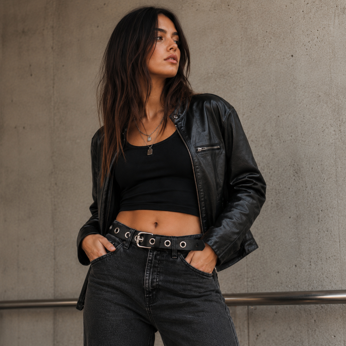 Exene - Slim Black Leather Belt with Single Grommets - Made in Canada