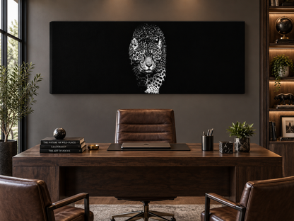 Black and White Leopard Canvas Wall Art | Panoramic Wildlife Fine Art Print | Diamond Finish | 72x24"