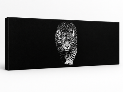 Black and White Leopard Canvas Wall Art | Panoramic Wildlife Fine Art Print | Diamond Finish | 72x24"