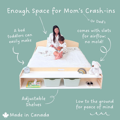 CHERRY FULL - Montessori Floor Bed with Shelves