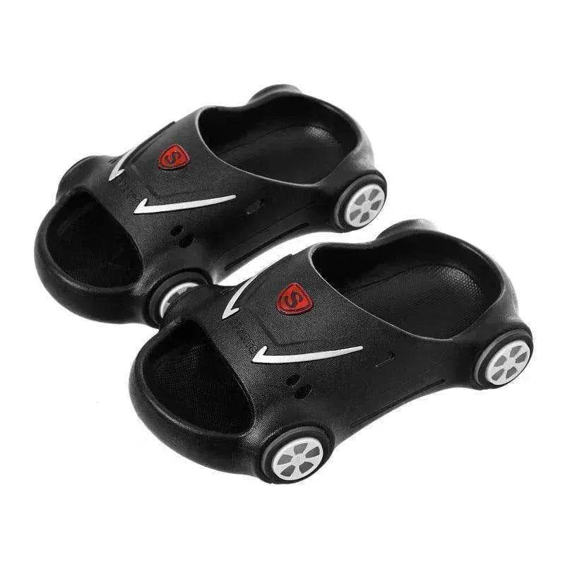 Sandales lumineuses pour enfants motif voiture de dessin animé : Chaussures de plage lumineuses antidérapantes