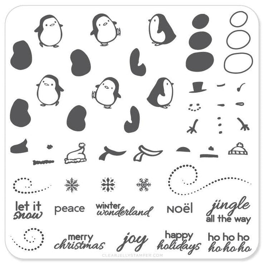 Tampon transparent en gelée – Pingouins et joie de Noël