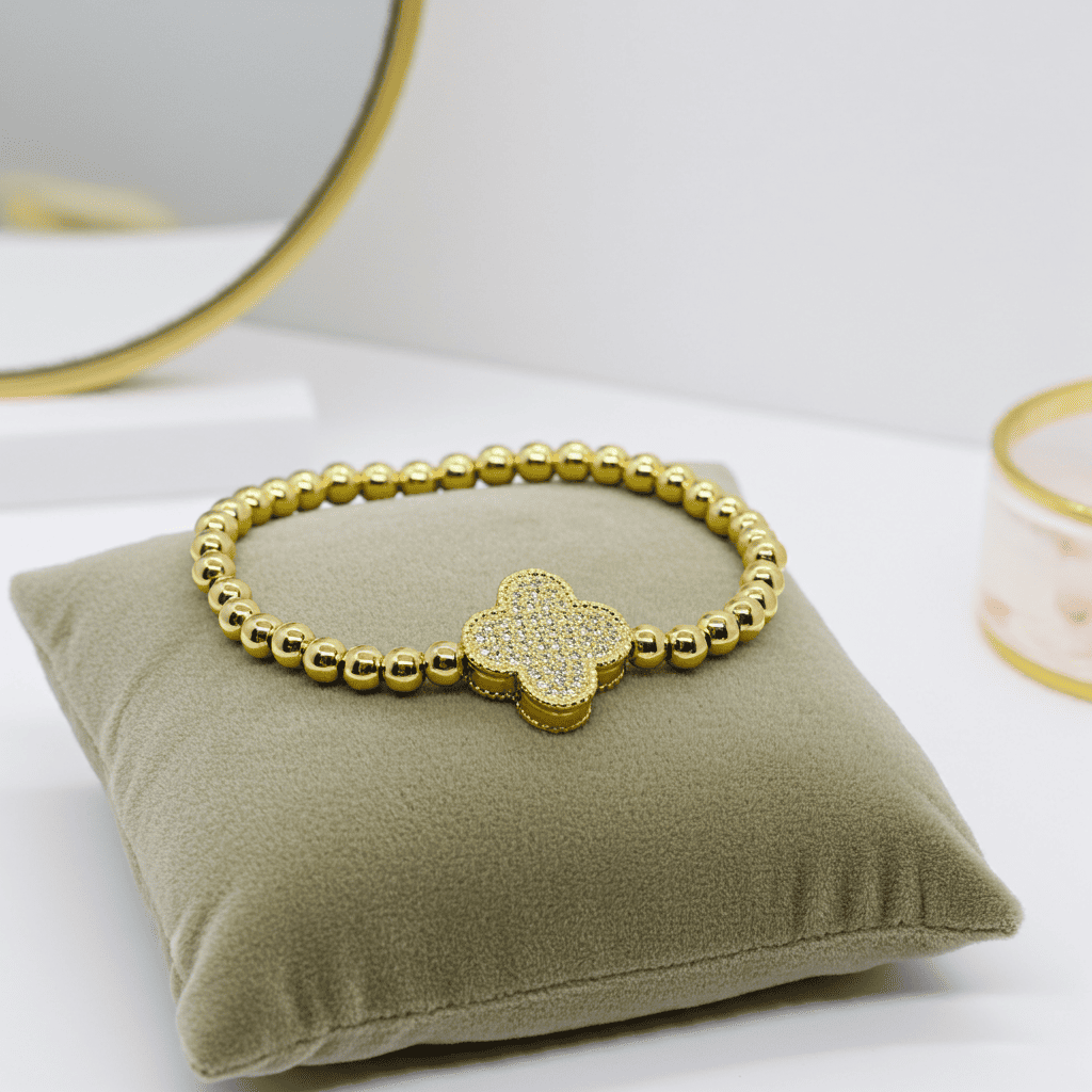 Clover leaf slip-on beaded bracelet
