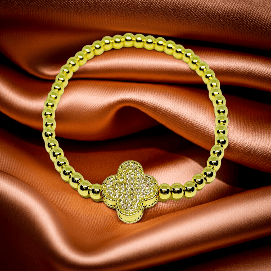 Clover leaf slip-on beaded bracelet