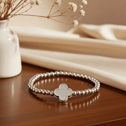 Clover leaf slip-on beaded bracelet