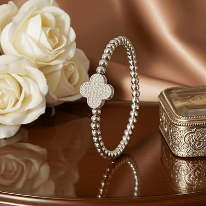 Clover leaf slip-on beaded bracelet