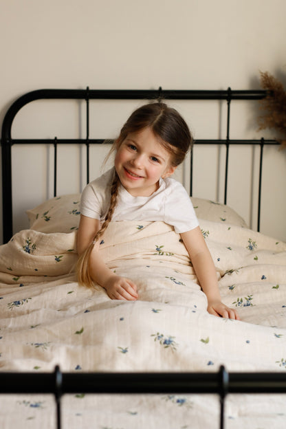 Organic Cotton Muslin Comforter & Pillowcase Set - Blueberry
