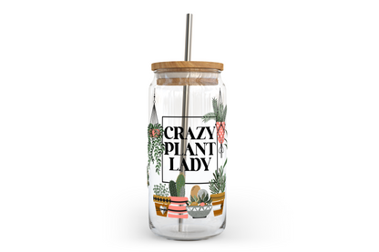Bocal en verre "Crazy Plant Lady" avec couvercle en bambou