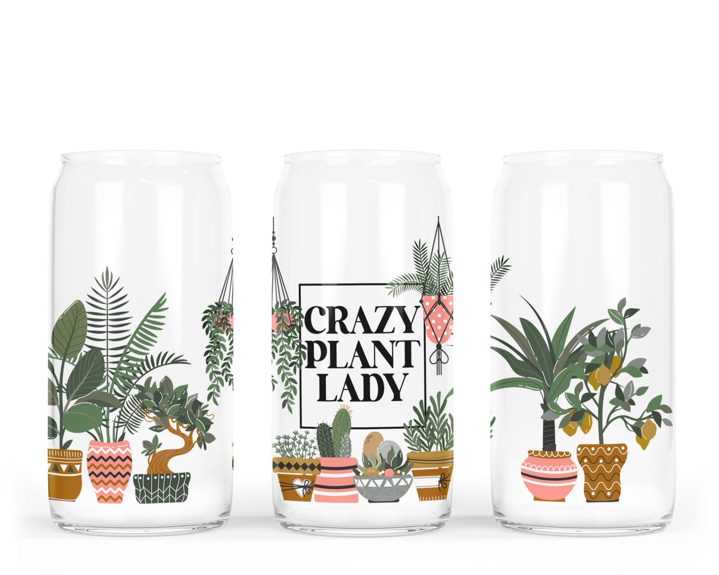Bocal en verre "Crazy Plant Lady" avec couvercle en bambou