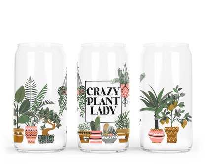 Bocal en verre "Crazy Plant Lady" avec couvercle en bambou