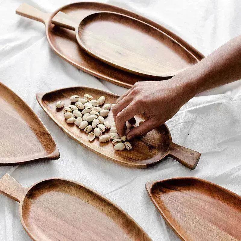 Creative Quality Acacia Wooden Leaf Design Food Tray