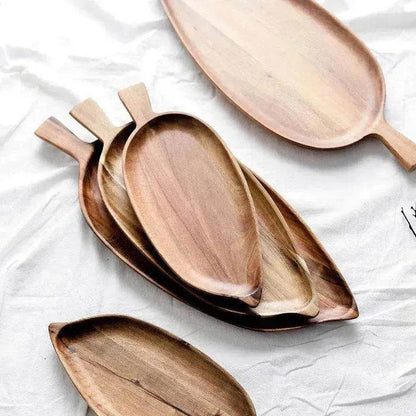 Creative Quality Acacia Wooden Leaf Design Food Tray