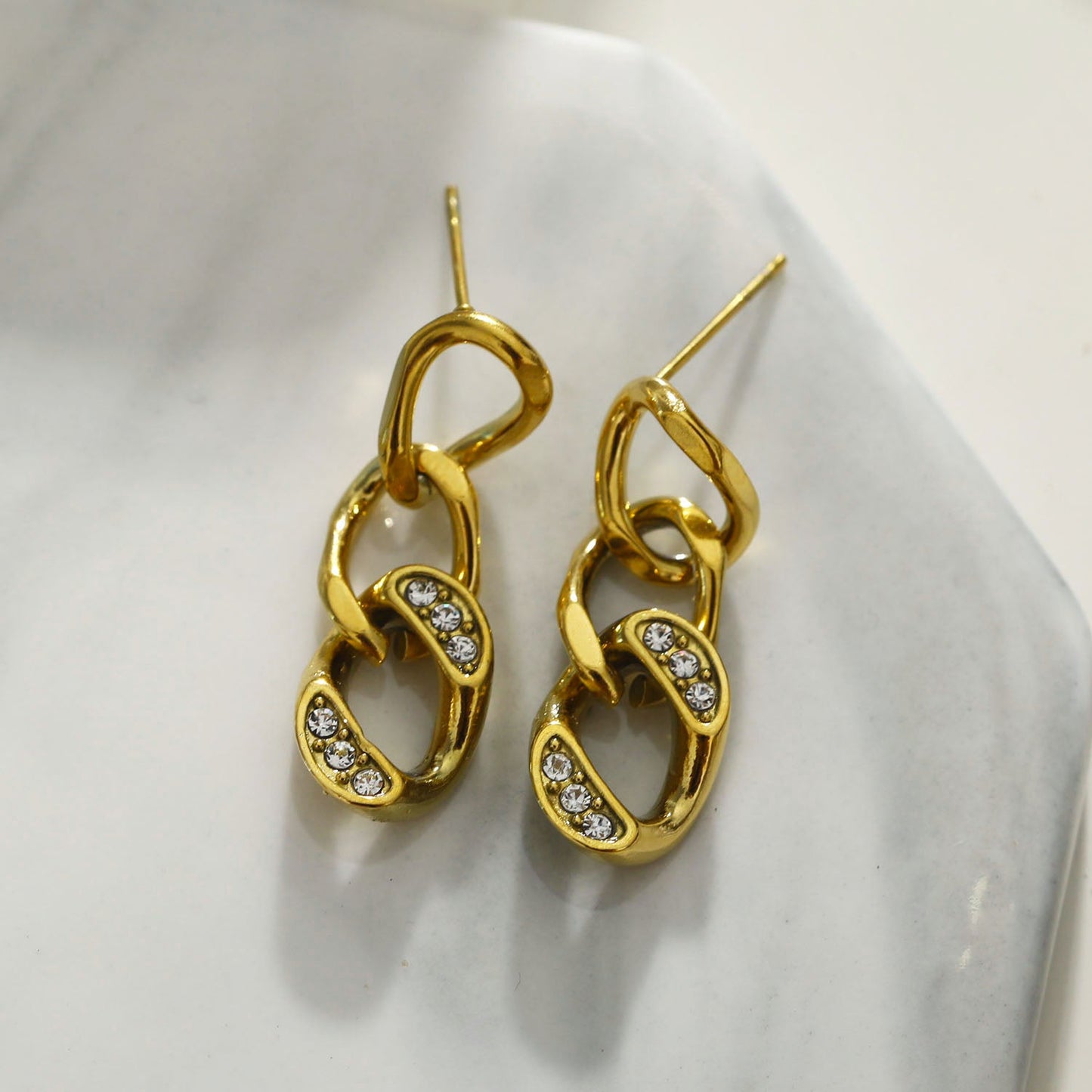 Boucles d'oreilles pendantes zircone chaîne maille cubaine CUBA