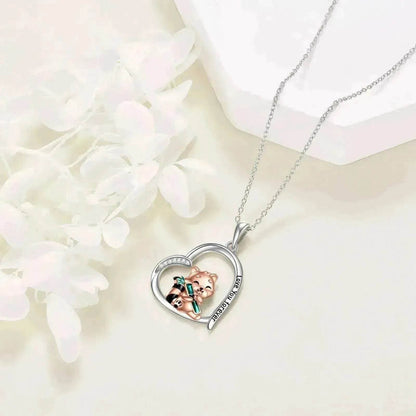 Cute Red Panda inside Heart Sterling 925 Silver Necklace