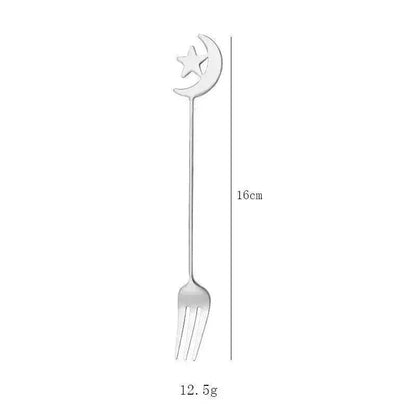 Cute Star and Moon 304 Stainless Steel Spoon and Fork Set for Coffee