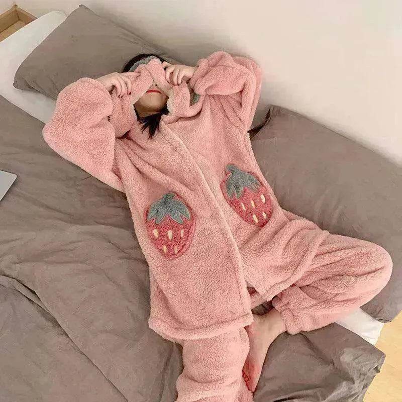 Cute padded flannel hooded pajamas