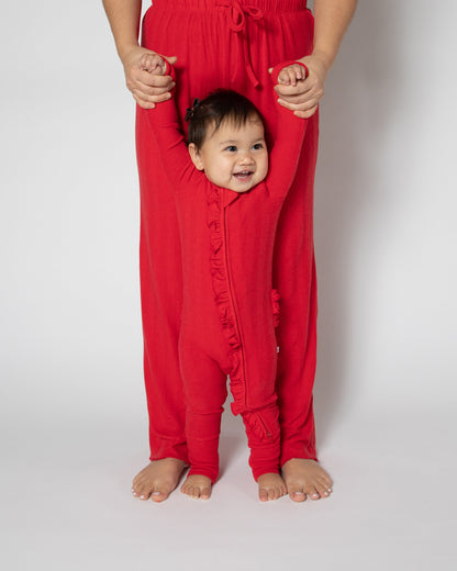 Red Ruffled Convertible Footed One Piece