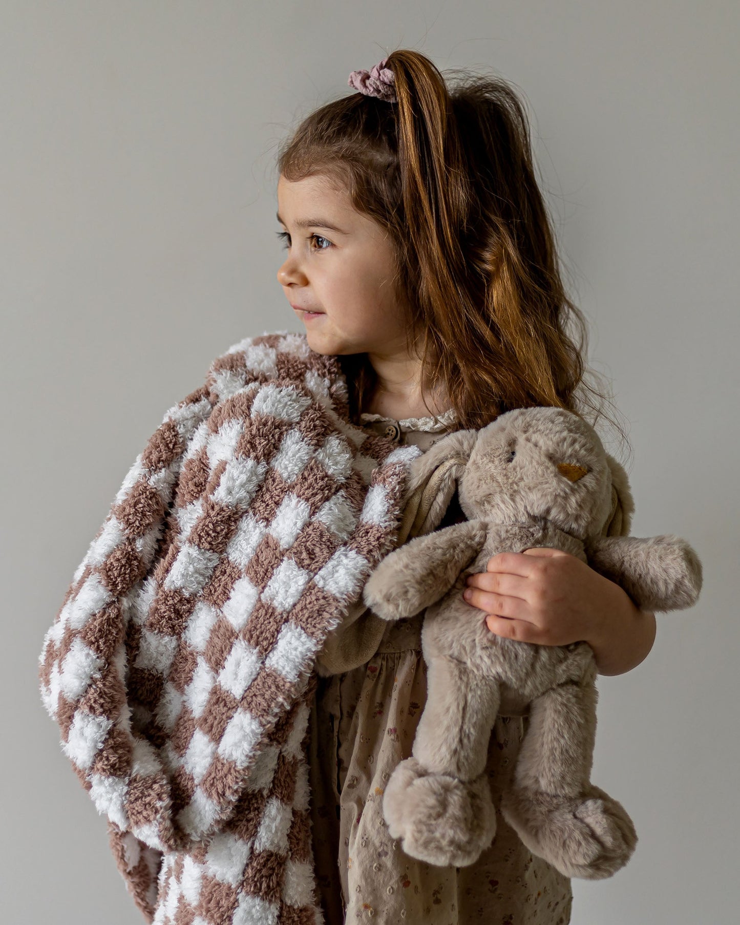 Chocolate Milk & White Check Print Toddler Blanket