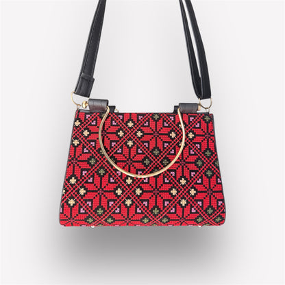 Small Tatreez Purse – Golden Handle with Optional Shoulder Strap