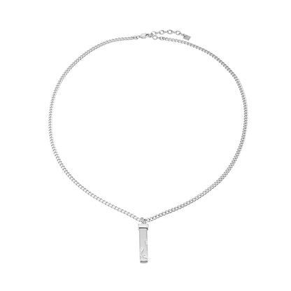 DAKARIA SILVER (Or Blanc) : Pendentif Géométrique à Effet Écaillé sur une Chaîne Maillée Pour Hommes et Femmes