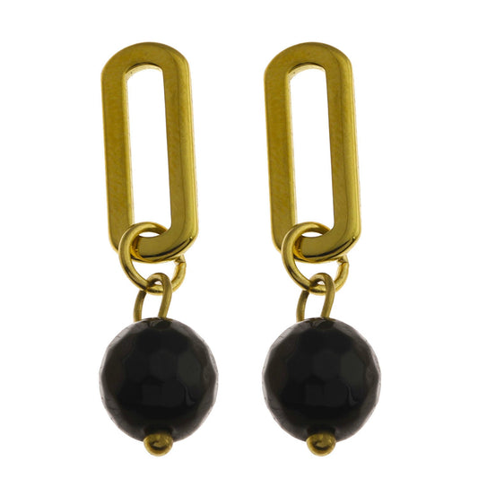 Boucles d'oreilles créoles pendantes en onyx noir DAKATA