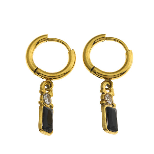 Boucles d'oreilles créoles DALAL d'inspiration vintage en cristal noir et oxyde de zirconium