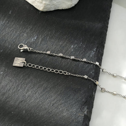 DEMELZA White Gold (Silver Toned): Essential Daily Bracelet with Delicate Square Beads