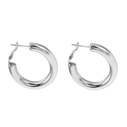 DERIVIER Argent (Or Blanc) : Boucles d'oreilles créoles semi-larges essentielles (3,5 cm)
