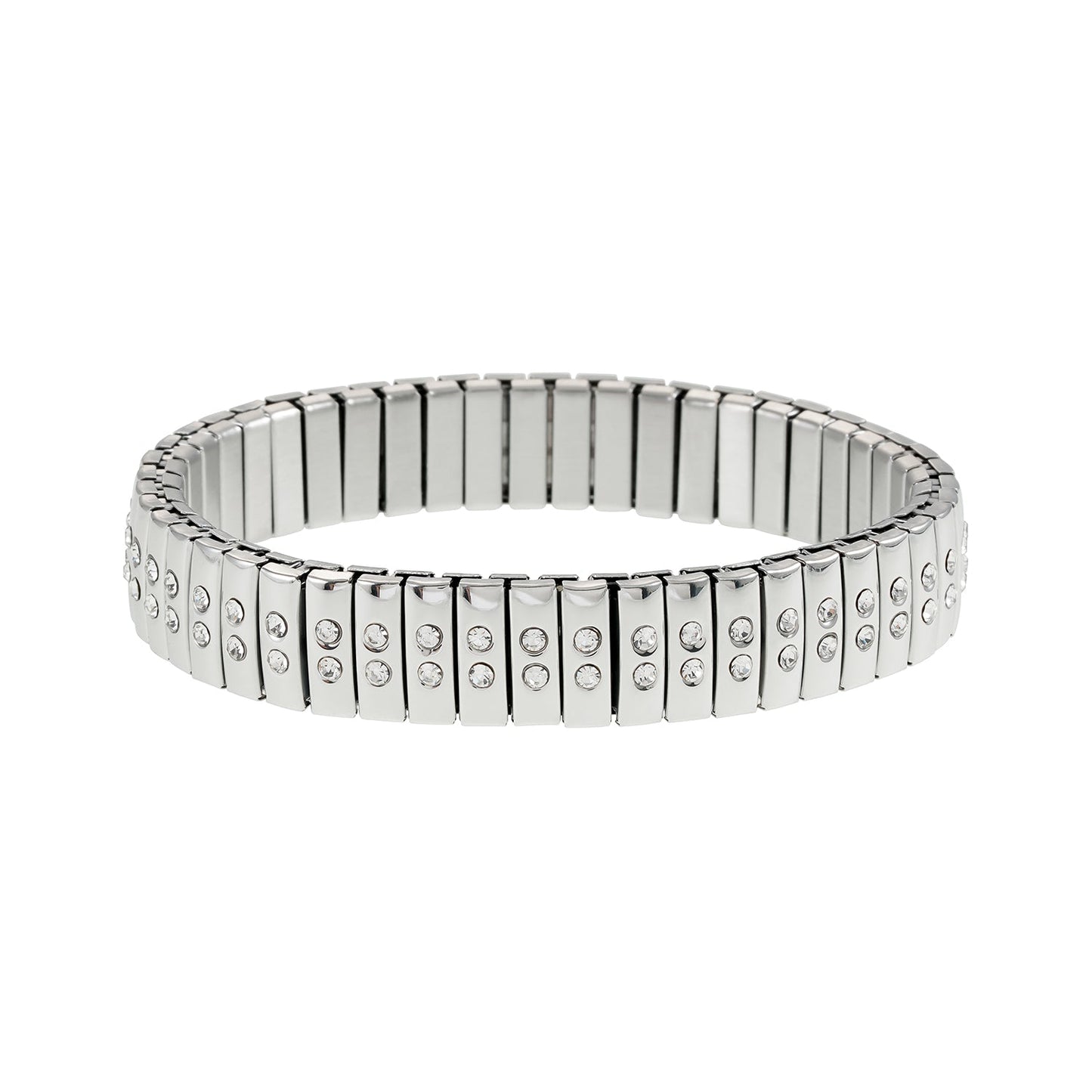 DE SAO : Bracelet style montre rétro en argent incrusté d'une double rangée de zircons (CZ).