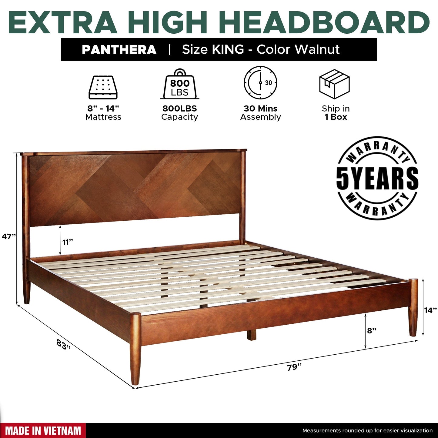 Rorns Panthera Platform Bed Frame With Headboard for Ultimate Comfort
