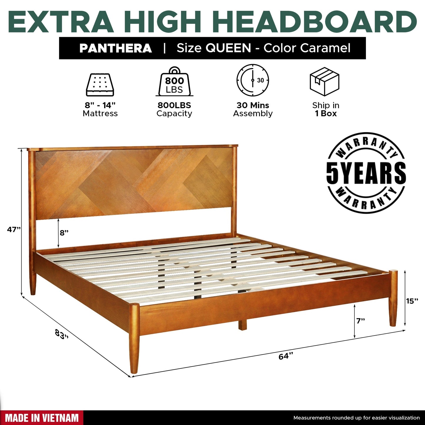 Rorns Panthera Platform Bed Frame With Headboard for Ultimate Comfort