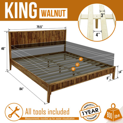 Megsu Bosk Acacia Wood Bed Frame with Headboard