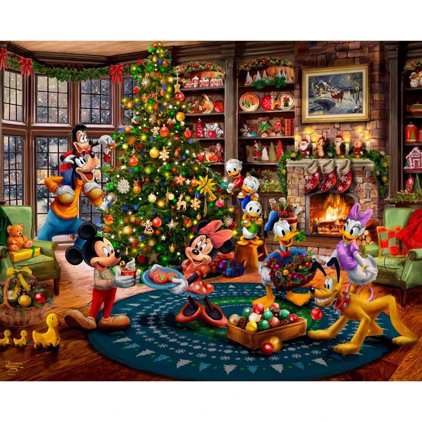 Mickey & Minnie Trimming the Tree Panel 35in