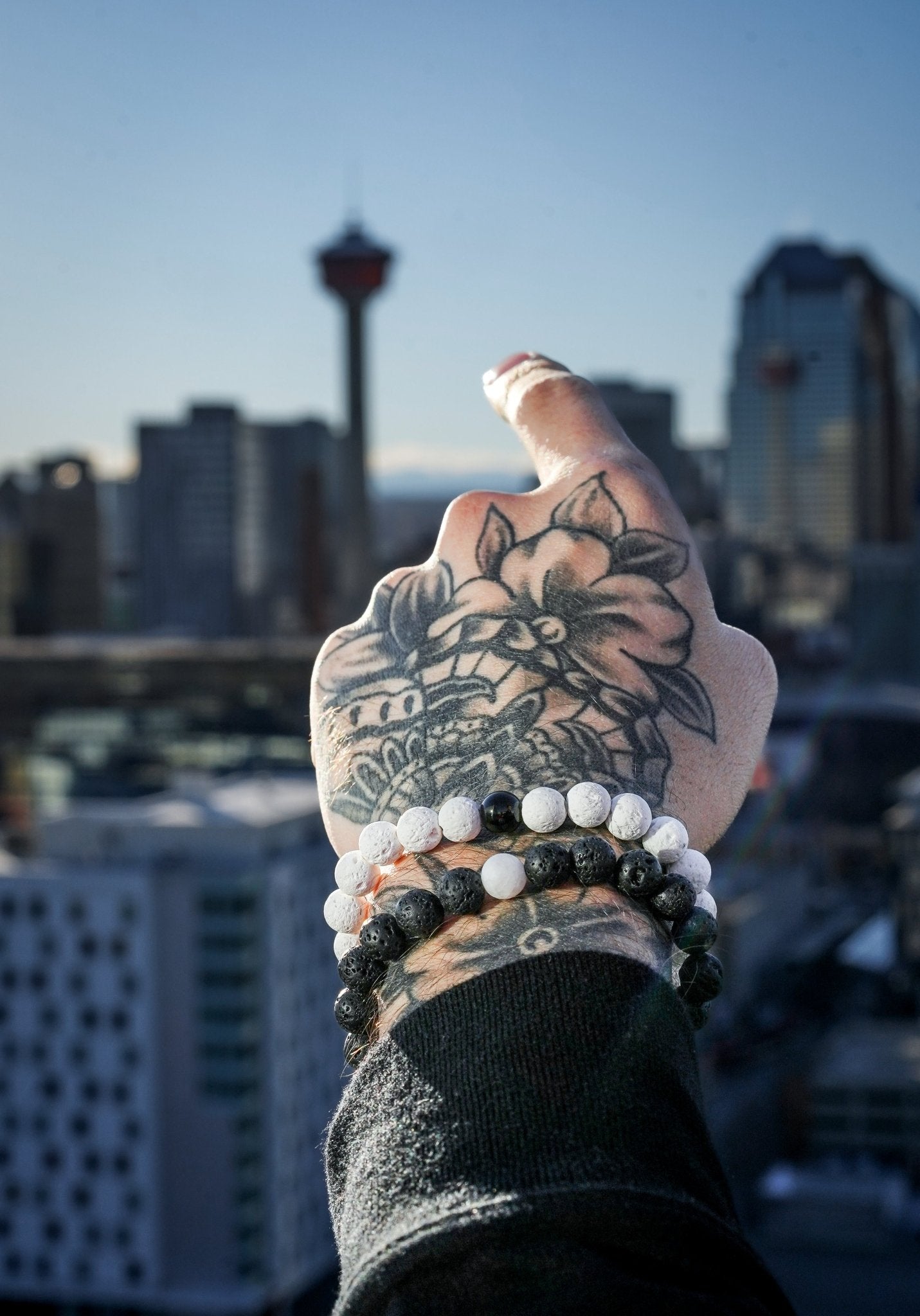 Ensemble de bracelets en pierre de lave Force + Lutte
