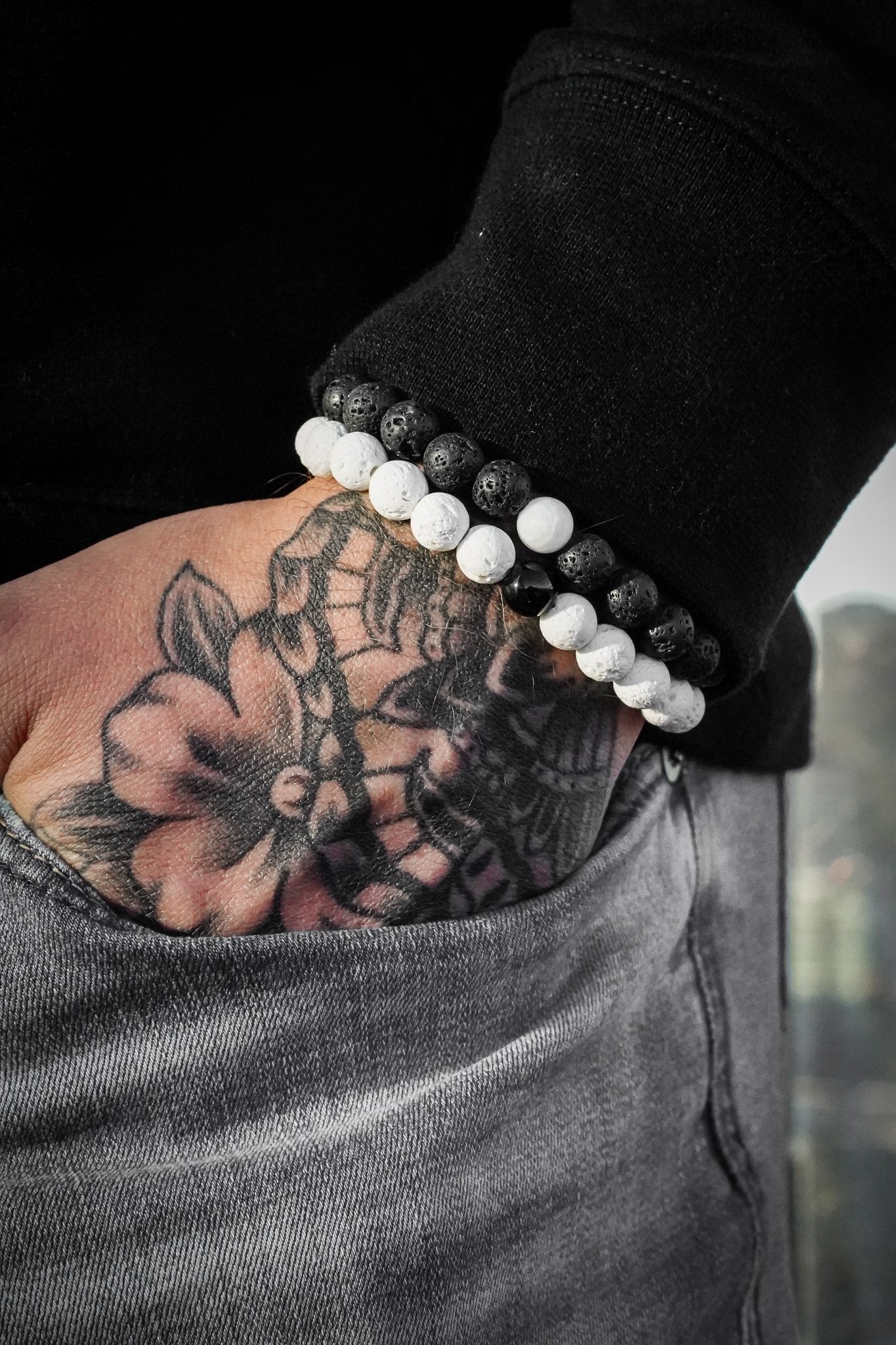 Ensemble de bracelets en pierre de lave Force + Lutte