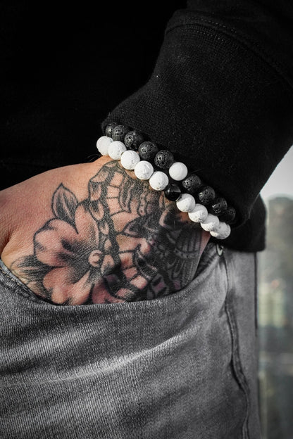 Ensemble de bracelets en pierre de lave Force + Lutte