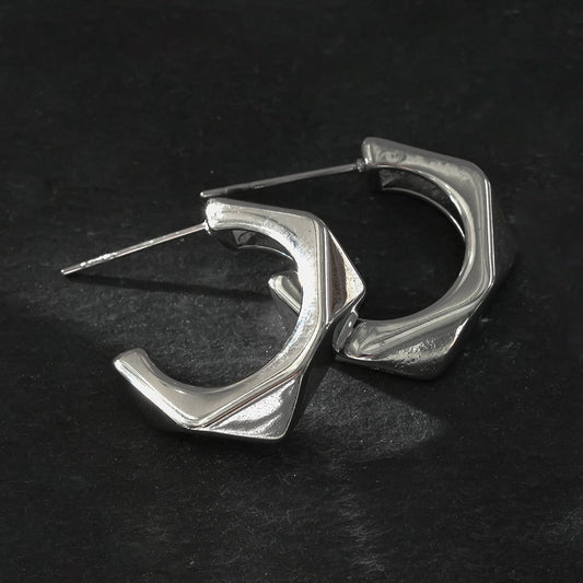 Style PERIDO Argenté (Or Blanc) : Boucles d'Oreilles Créoles Géométriques Style Art Déco