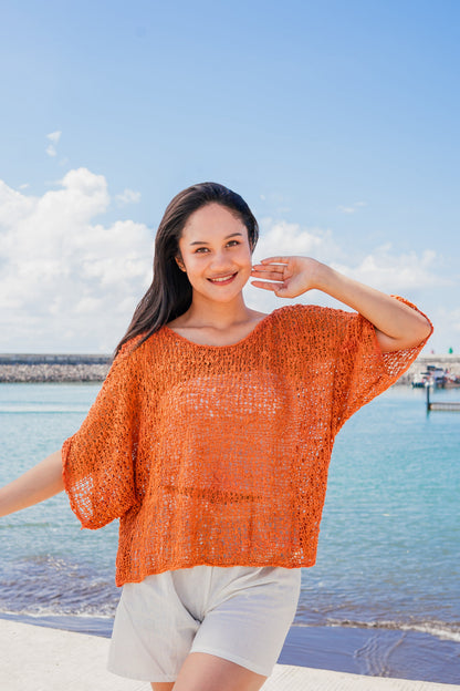 Haut en maille popcorn - Orange