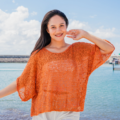 Haut en maille popcorn - Orange
