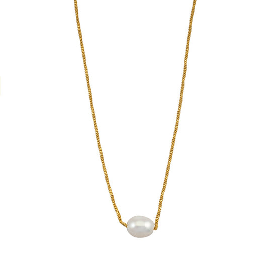VAZSONY Gold : Élégance sans effort - Collier chaîne texturée délicate avec perle d'eau douce unique
