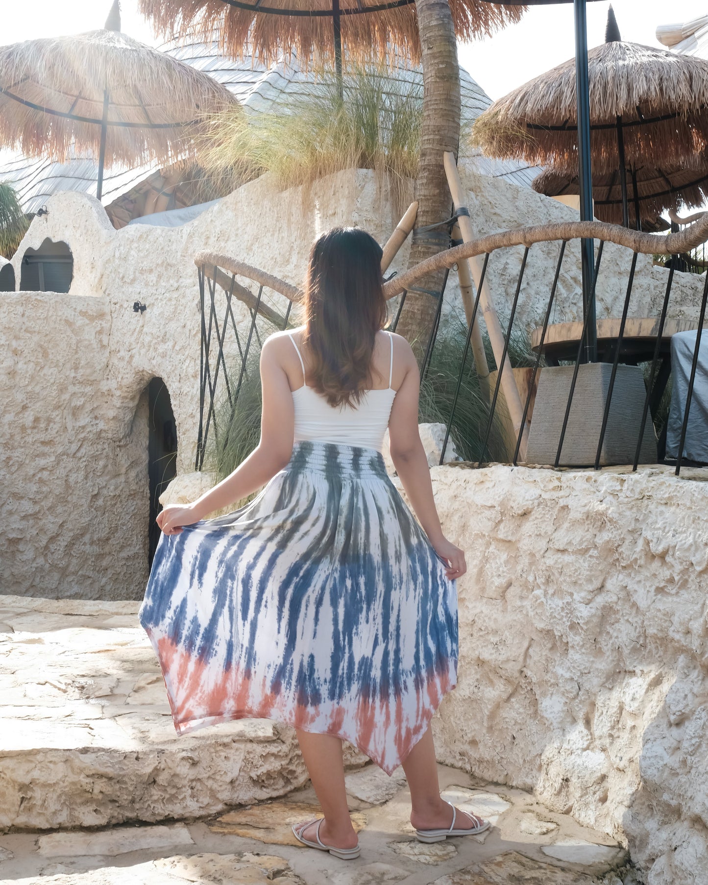 Bone Tie Dye Handkerchief Skirt - Olive, Denim & Peach