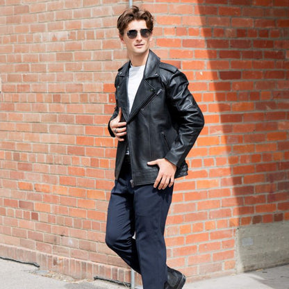 Blouson Biker pour homme en cuir d'agneau souple