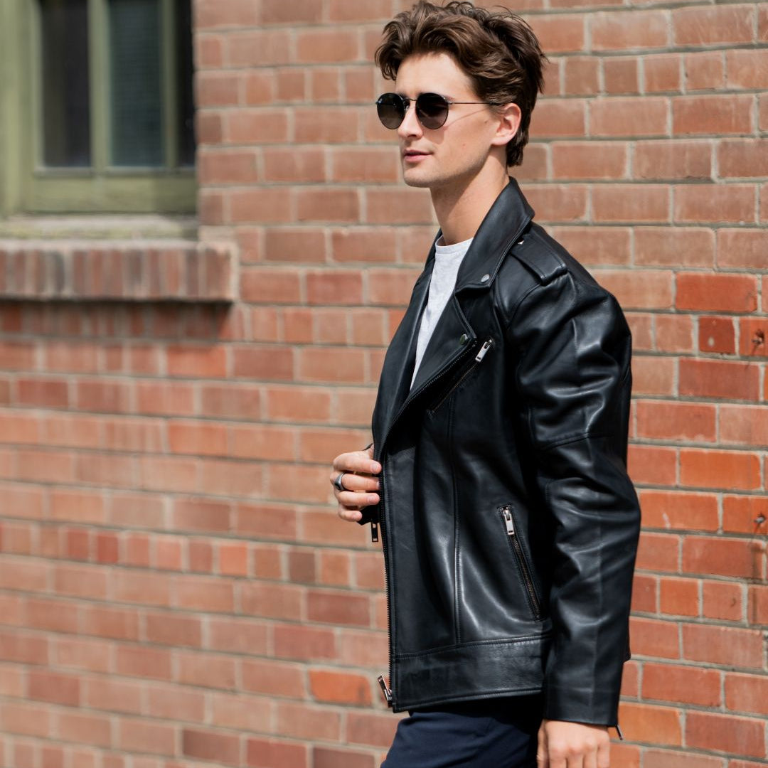 Blouson Biker pour homme en cuir d'agneau souple