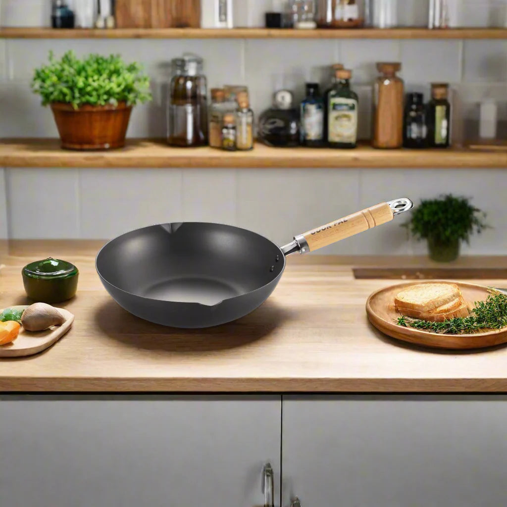 Poêle à frire profonde Yoshikawa Cook-Pal Ren 24cm – Acier au carbone nitruré, Fabriquée au Japon