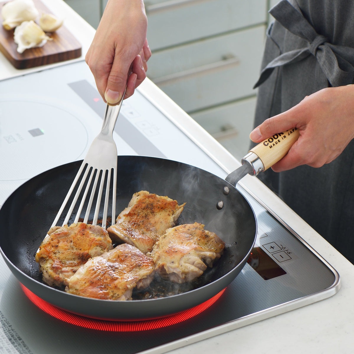 Yoshikawa Cook-Pal Ren 28cm Nitrided Carbon Steel Deep Frying Pan