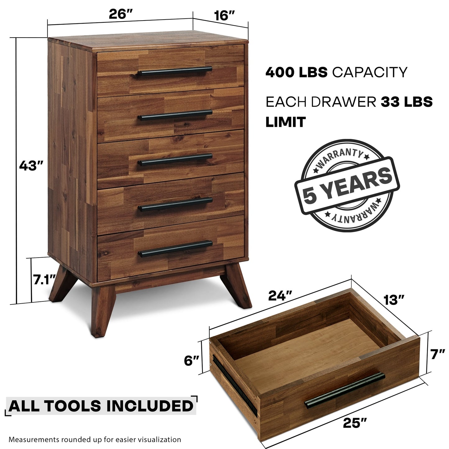 Acacia Linea Solid Wood Dresser for Timeless Elegance