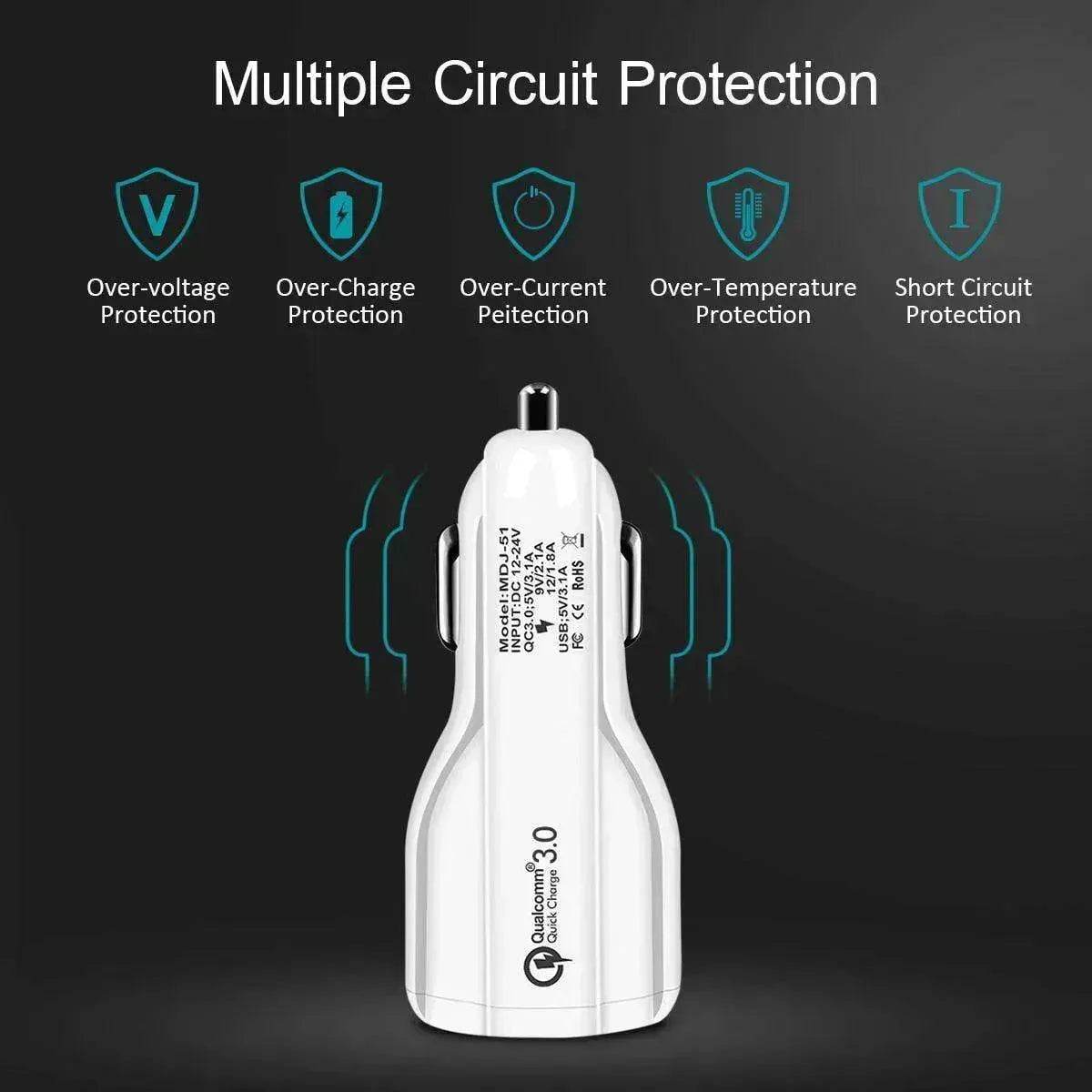 Dual USB Car Charger Qualcomm QC 3.0 Fast Charging Adapter