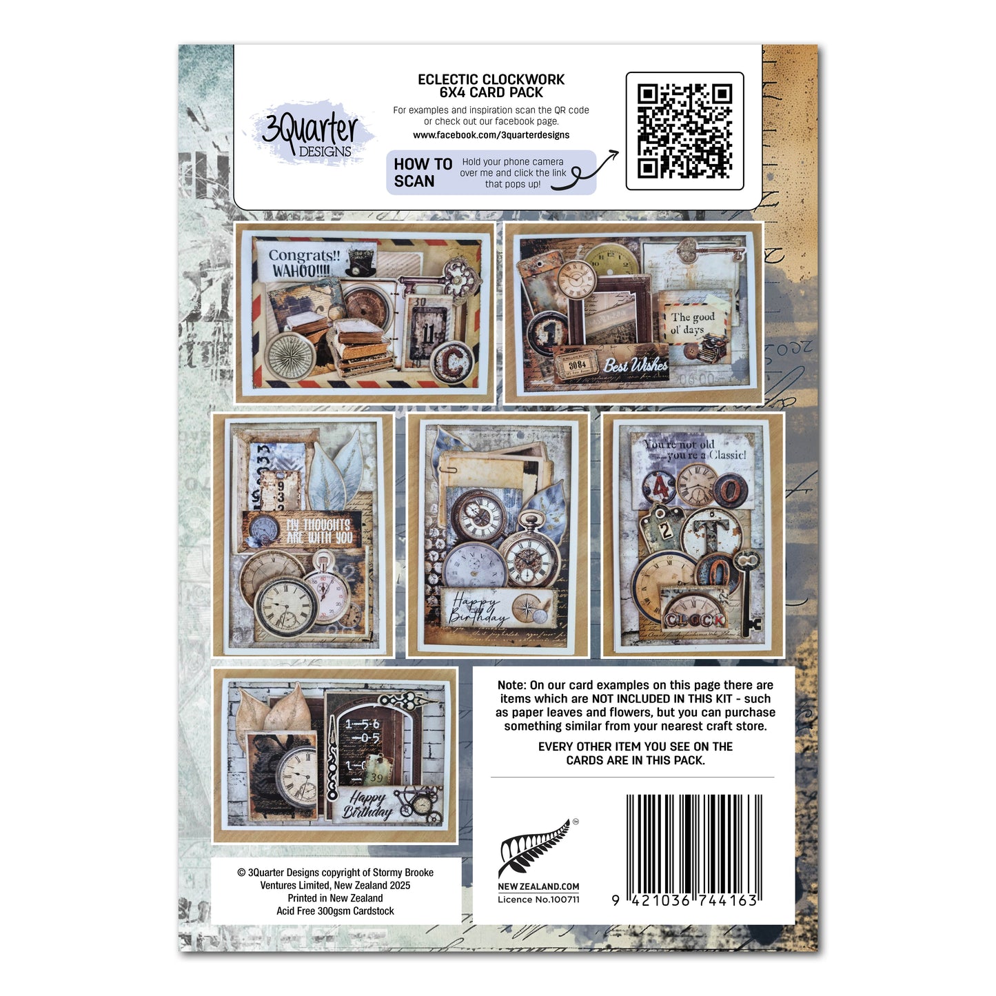 3Quarter Designs Eclectic Clocks 6x4 Card Pack