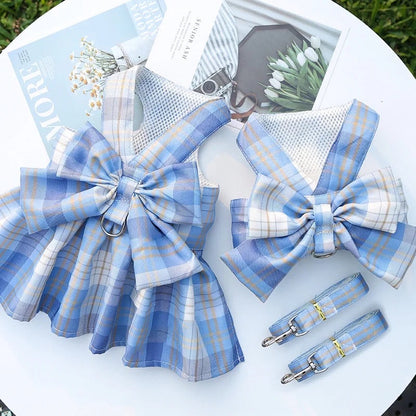 Dolores Bow Dog Dress Harness and Leash Set | Dog Walking Set