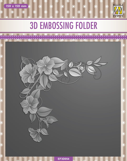 Nellie's Choice 3D Embossing Folder Square - Flower Corner 1